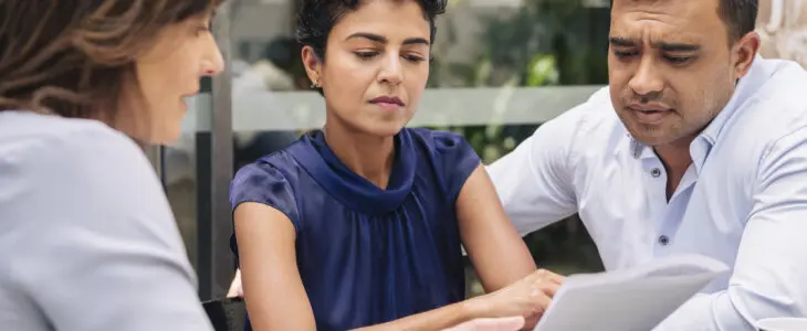 Serious mature couple receive professional advice
